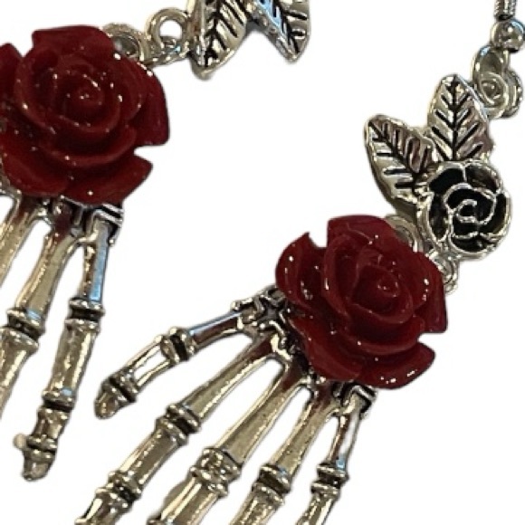 ‼️$7‼️ Gothic Rose Skeleton Hand Earrings 
Exaggerated Asymmetric Palm Pendant - Picture 6 of 7